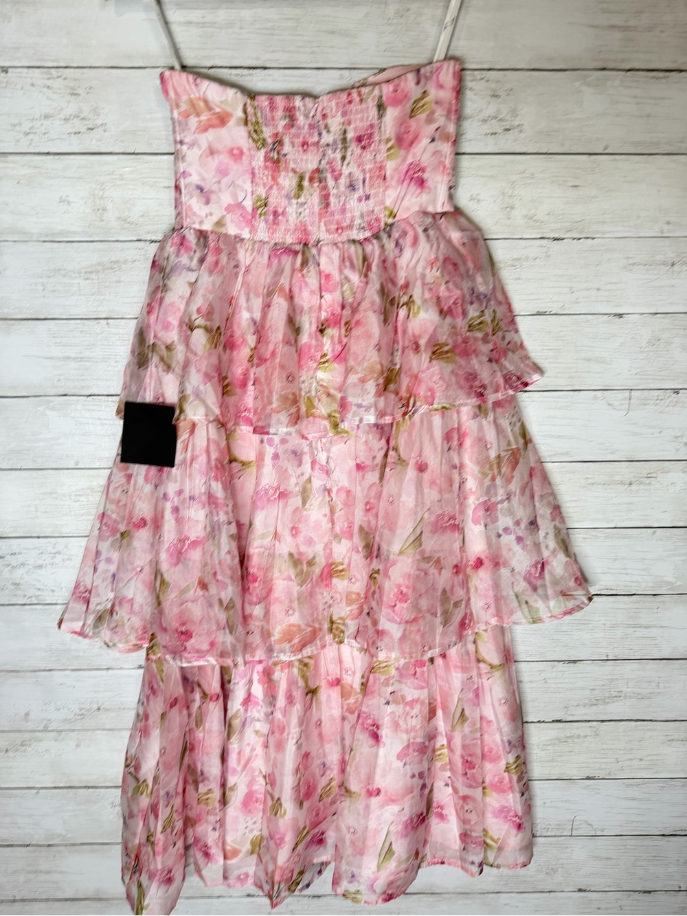 Lulus Pristine Cutie Light Pink Floral Organza Bustier Midi Dress Medium - Picture 7 of 7